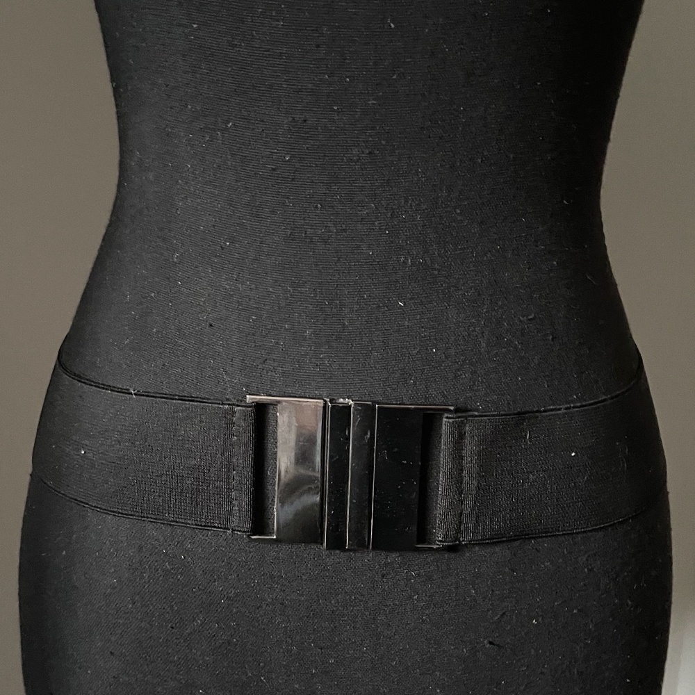 Vintage Black Elastic Wide Fashion Belt - Metal Square Buckle